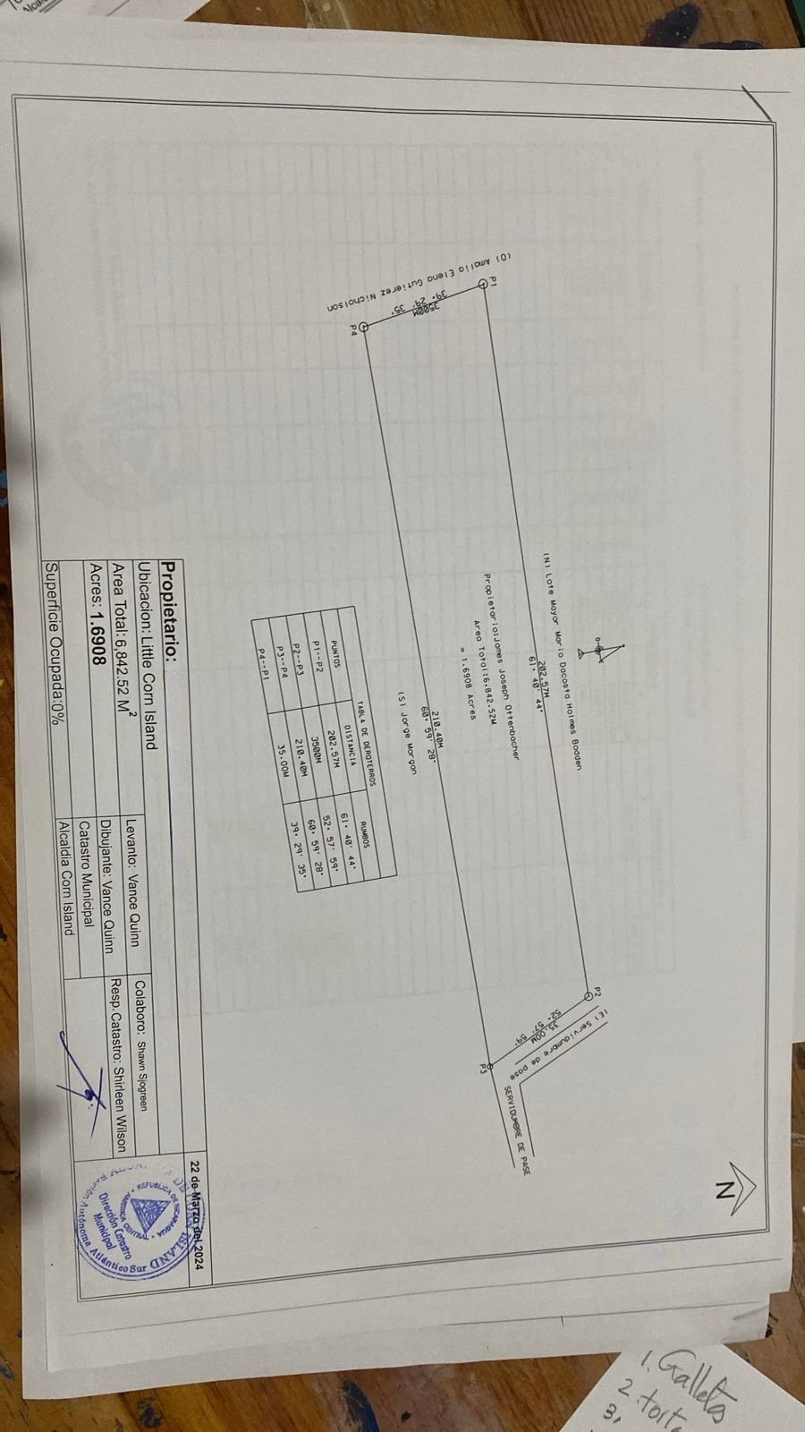 Little Corn property survey plan